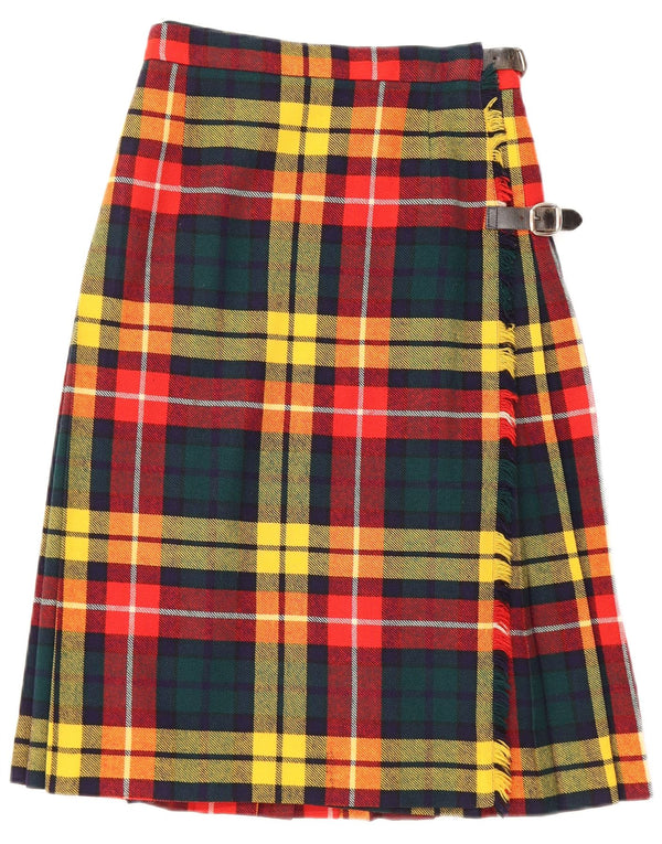 Gonna a portafoglio vintage da donna W24 XS in lana vergine a quadri multicolore