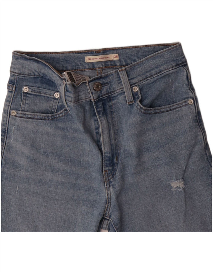 Pantaloncini di jeans a vita alta invecchiati Levi's da donna W28 cotone blu medio