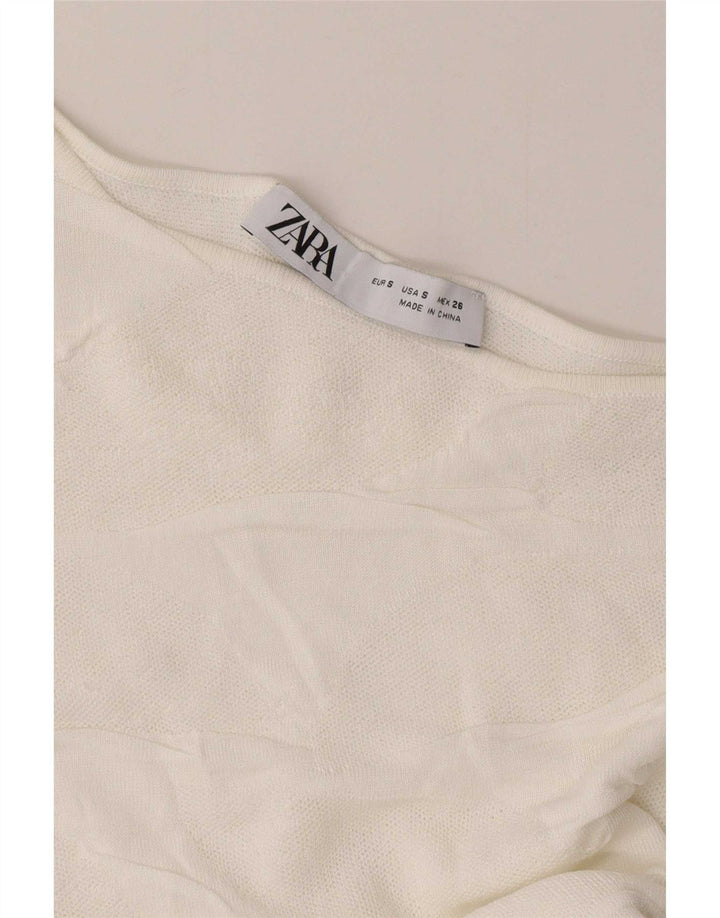 Top corto da donna con spalle scoperte Zara UK 8 piccolo bianco