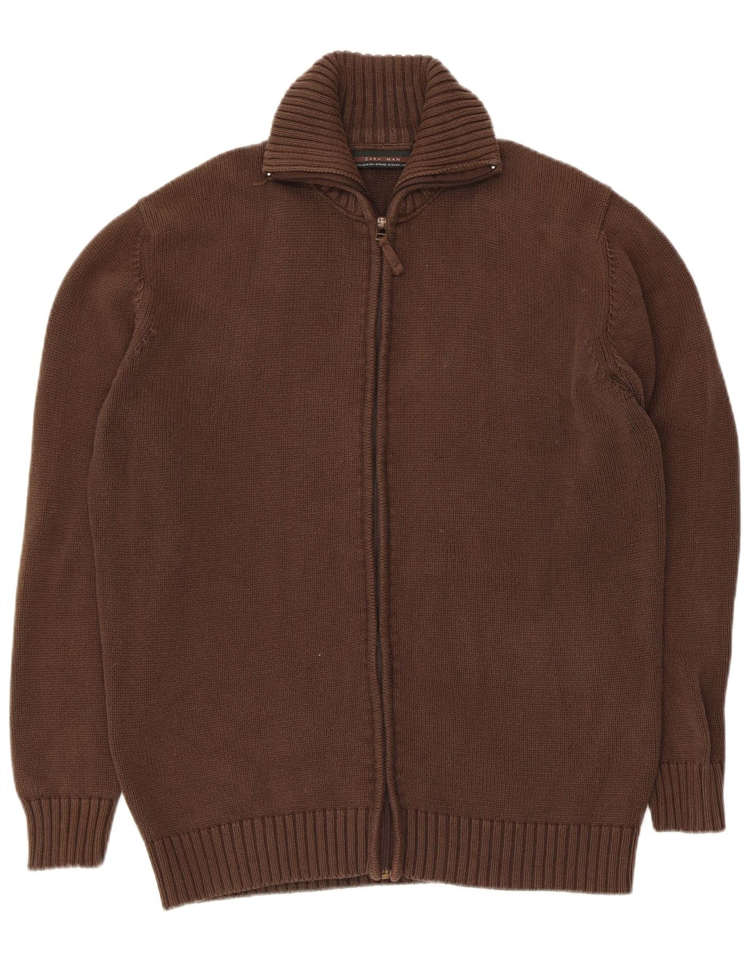 Maglione cardigan da uomo Zara XL in cotone marrone