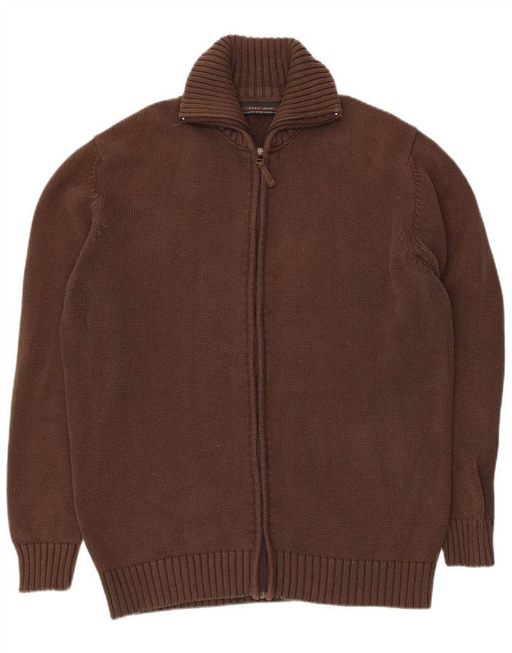 Maglione cardigan da uomo Zara XL in cotone marrone