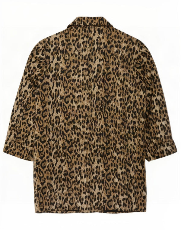 Zara Womens 3/4 Sleeve Open Blazer Jacket UK 14 Medium Brown Animal Print