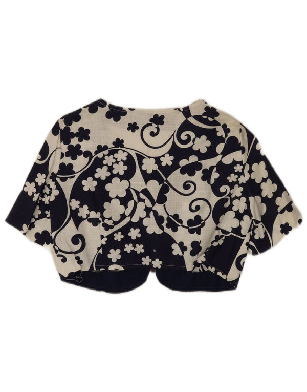 Top Bolero vintage da donna UK 8 piccolo blu navy floreale