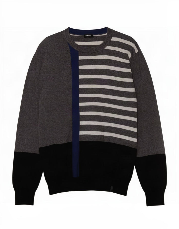 Diesel Uomo Maglione con scollo a barca Maglione piccolo in cotone color block grigio