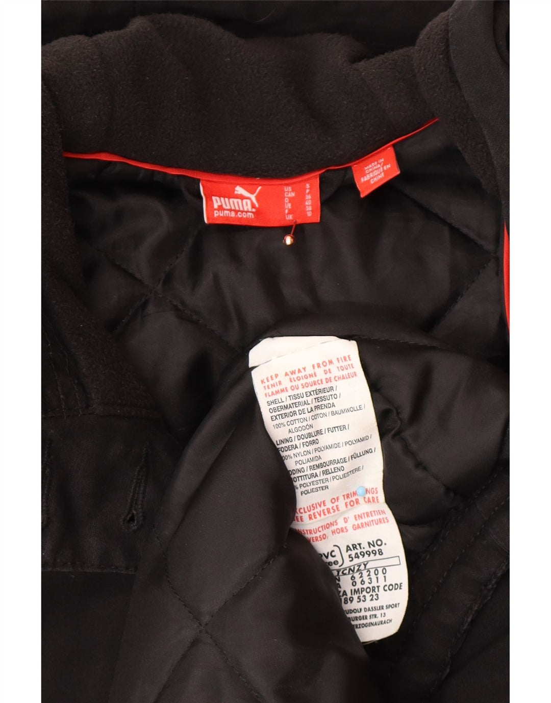 Giacca parka oversize con cappuccio PUMA da donna UK 10 piccola in cotone nero