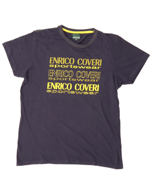 Enrico Coveri T-shirt grafica da uomo Top Large in cotone blu navy