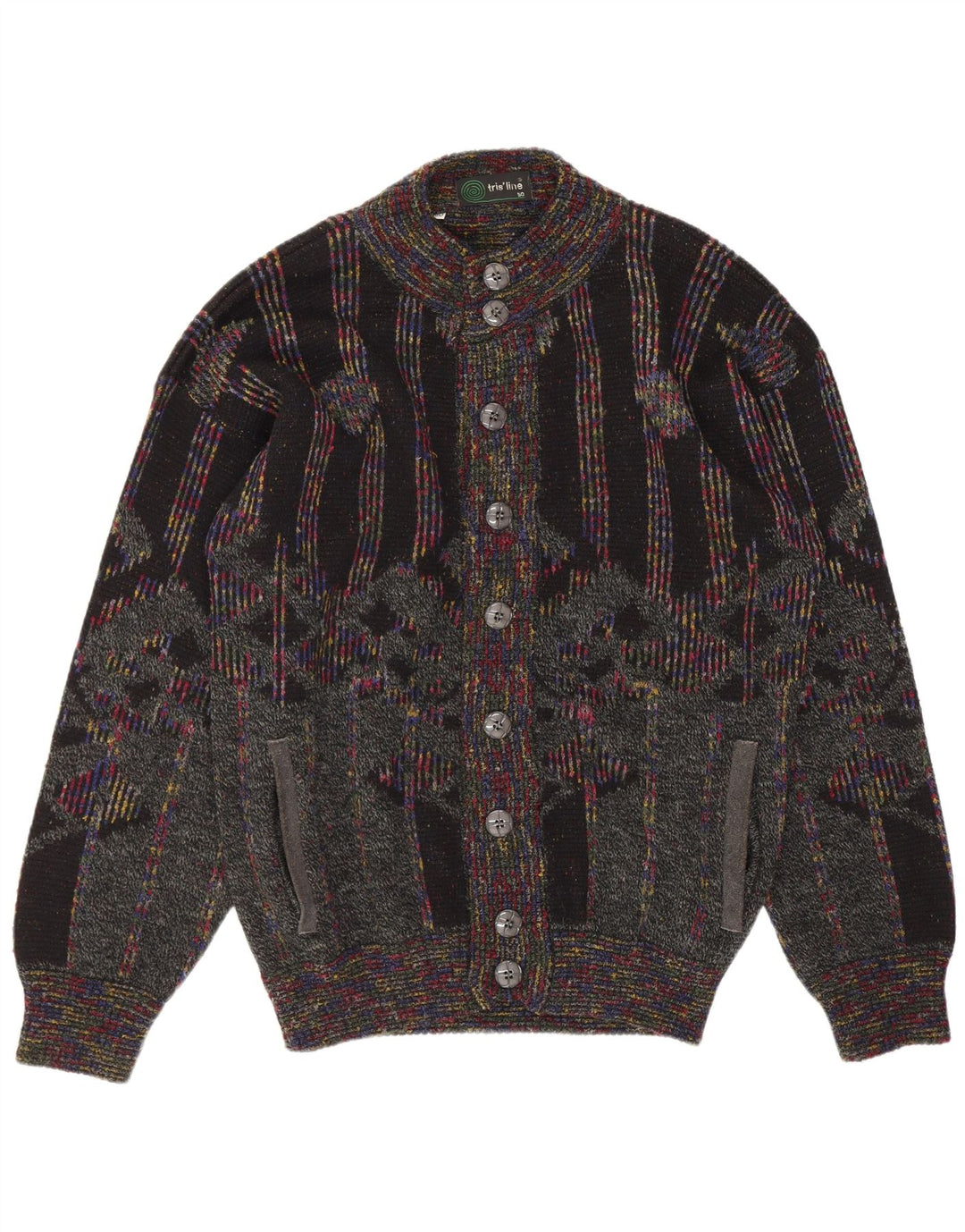 Maglione Cardigan Uomo Tris Line IT 50 Lana geometrica multicolore medio