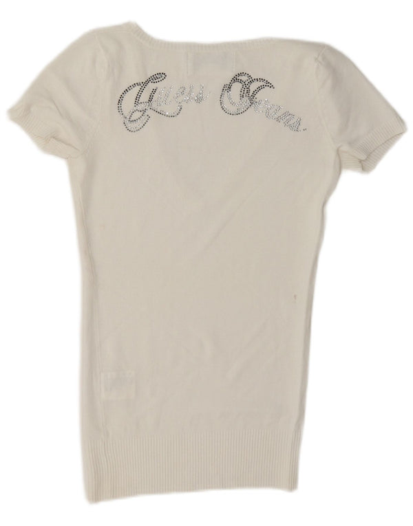 Guess Maglione da donna con grafica a maniche corte con scollo a V UK 12 Medio Bianco