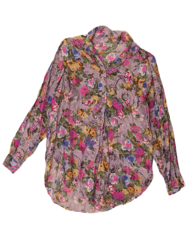Camicetta camicia vintage da donna UK 14 grande floreale multicolore