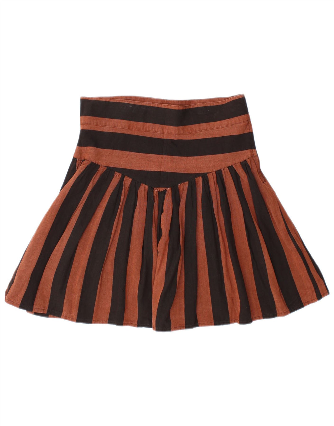 Minigonna a pieghe da donna VINTAGE IT 44 media W28 viscosa rigata marrone