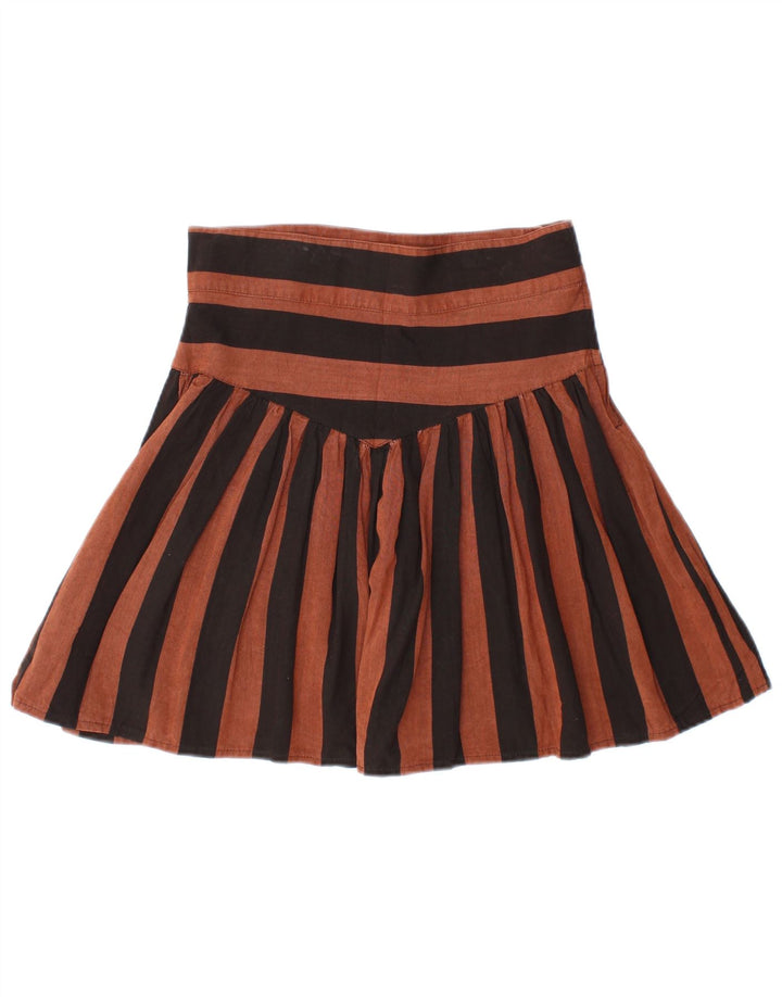 Minigonna a pieghe da donna VINTAGE IT 44 media W28 viscosa rigata marrone