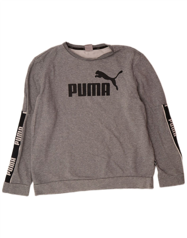 PUMA Felpa con grafica da uomo Maglione grande in cotone color block grigio