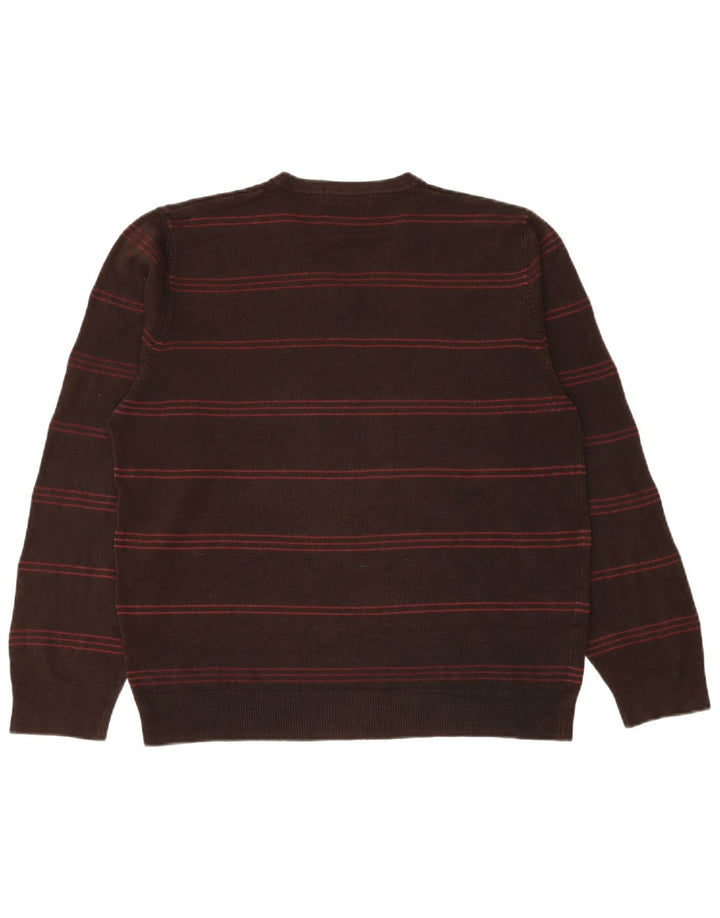 Maglione da uomo Marks & Spencer con scollo a V, acrilico a strisce marroni grandi