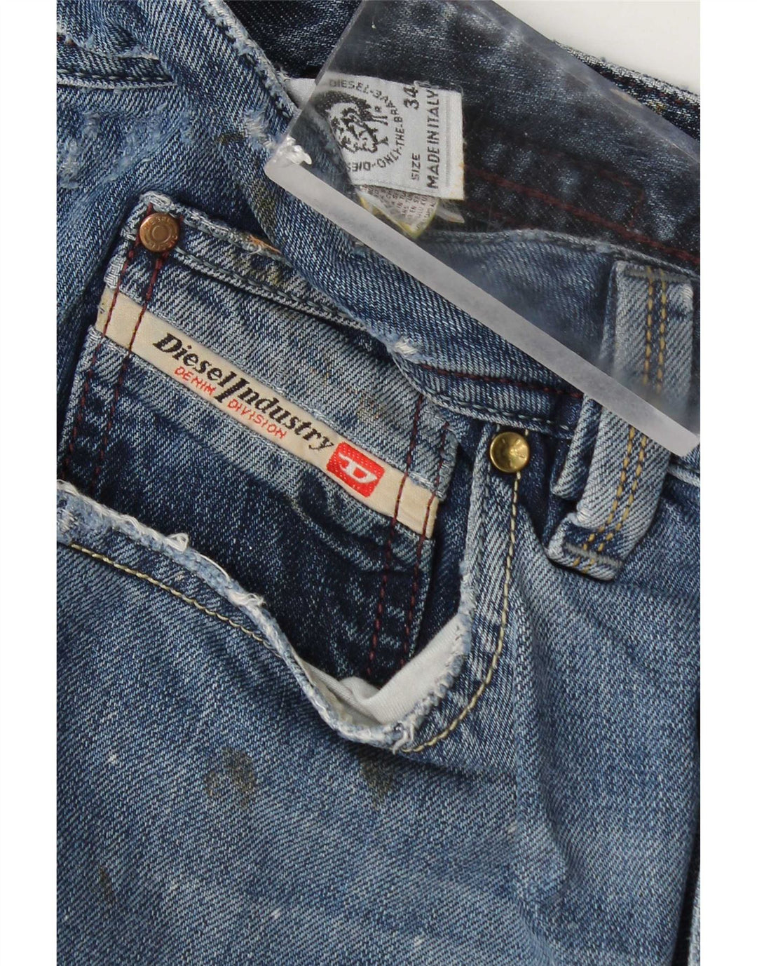 Jeans dritti invecchiati da uomo Diesel W34 L34 in cotone blu