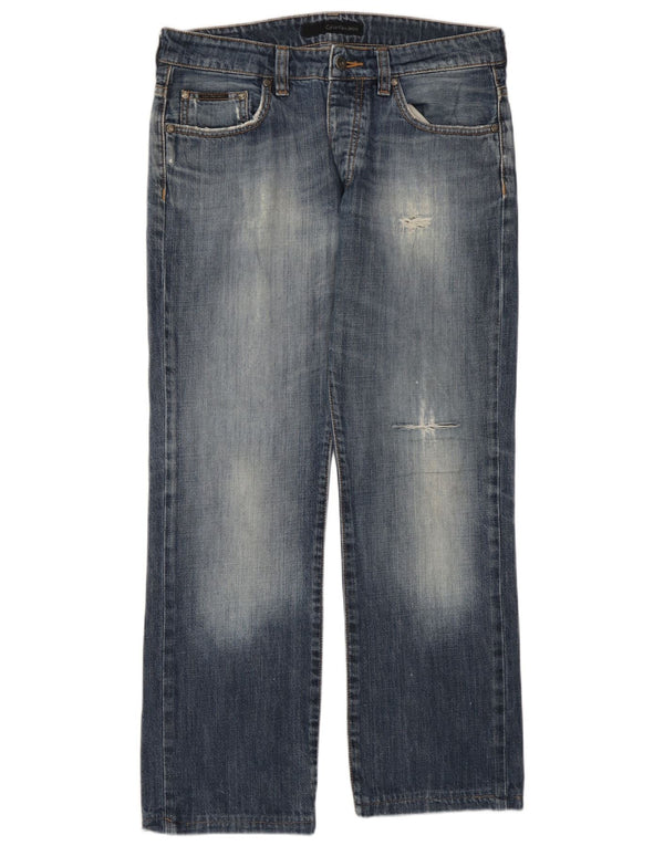 Jeans dritti invecchiati da uomo Calvin Klein W34 L28 Blu