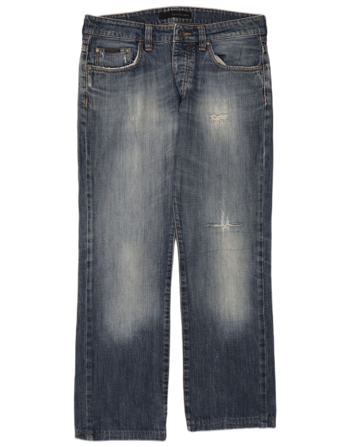 Jeans dritti invecchiati da uomo Calvin Klein W34 L28 Blu