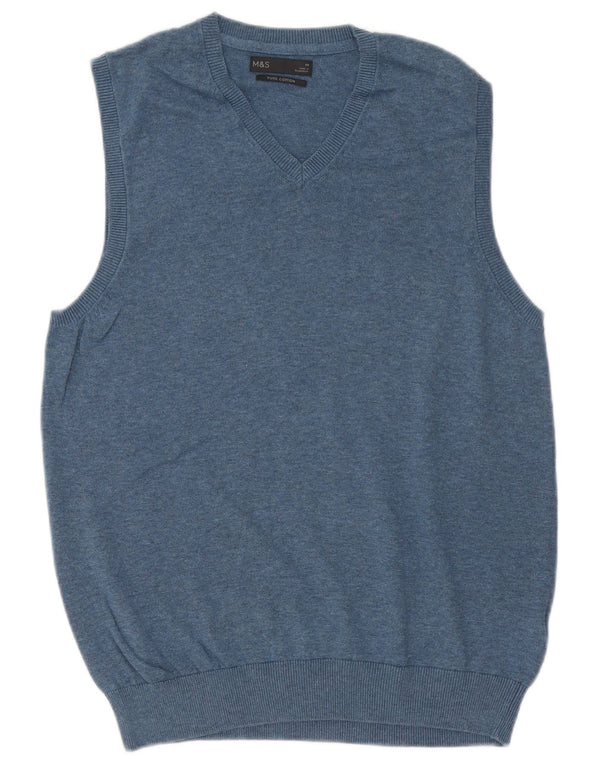 Marks & Spencer Mens Vest Tank Top Medium Blue Cotton