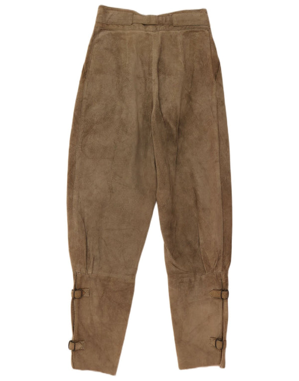 Pantaloni vintage in pelle scamosciata con ancoraggi da donna EU 36 piccoli W26 L27 in pelle beige