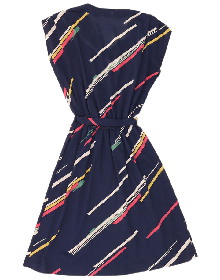 Abito a trapezio da donna vintage IT 42 Poliestere a righe blu navy medio