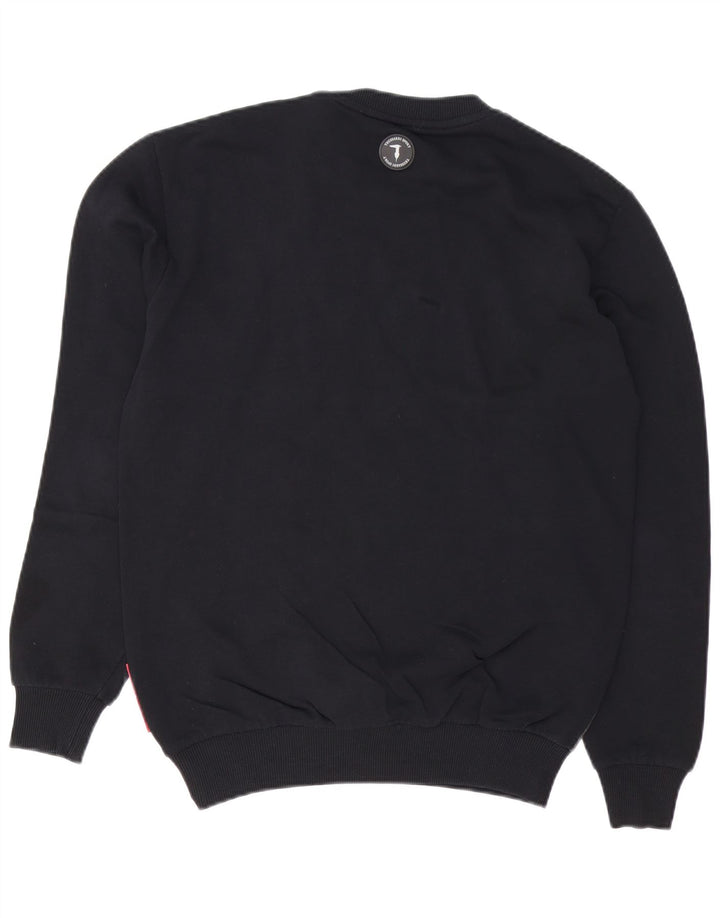 TRUSSARDI Mens Sweatshirt Jumper Small Black Colourblock Cotton