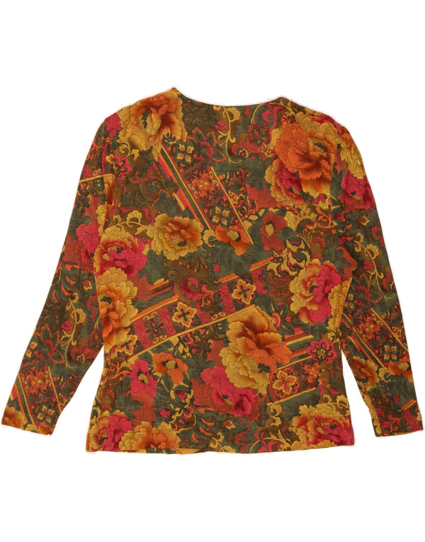 Top da donna VINTAGE manica lunga UK 12 medio multicolore