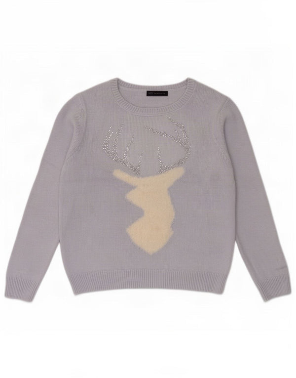 Maglione maglione girocollo con grafica da donna Marks & Spencer UK 16 grande blu