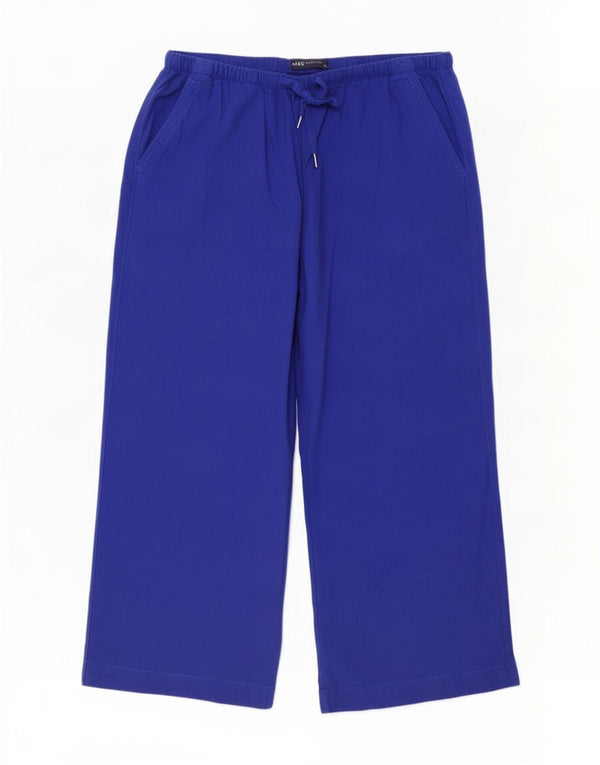 Marks & Spencer Womens High Waist Capri Trousers UK 14 Large W34 L21 Blue