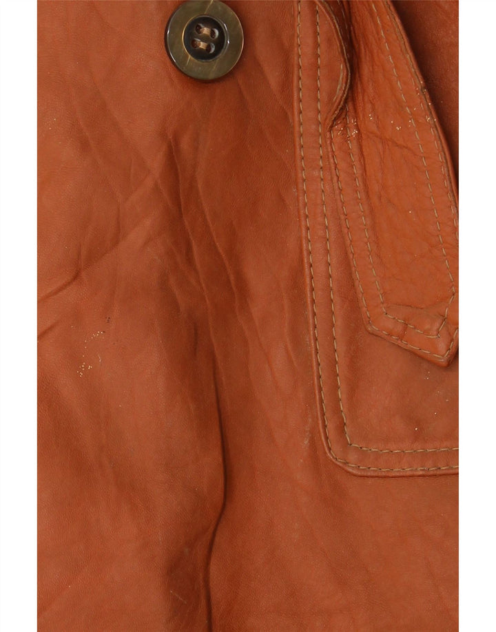 Cappotto in pelle doppiopetto vintage da donna UK 14 Marrone medio