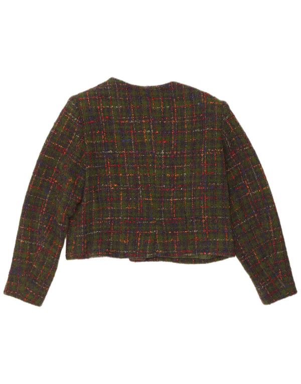 Giacca blazer vintage da donna a 5 bottoni corta UK 14 verde medio a quadri