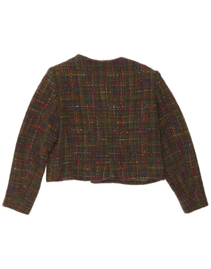 Giacca blazer vintage da donna a 5 bottoni corta UK 14 verde medio a quadri