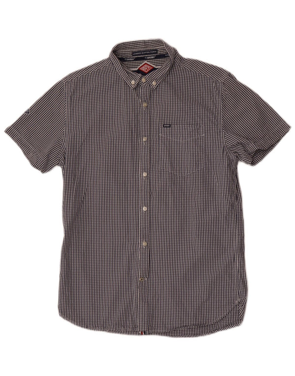 Camicia a maniche corte da uomo Superdry Large in cotone a quadretti blu navy