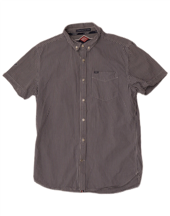 Camicia a maniche corte da uomo Superdry Large in cotone a quadretti blu navy