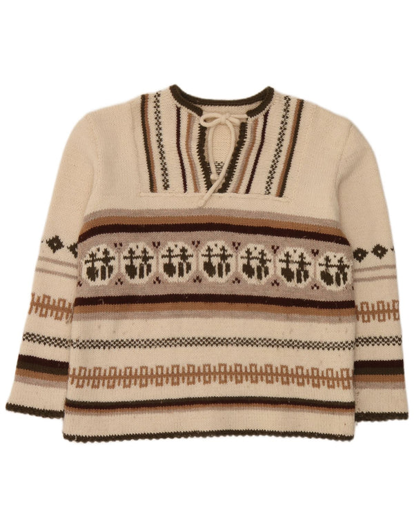 Maglione maglione girocollo da donna vintage UK 20 2XL bianco sporco Fair Isle
