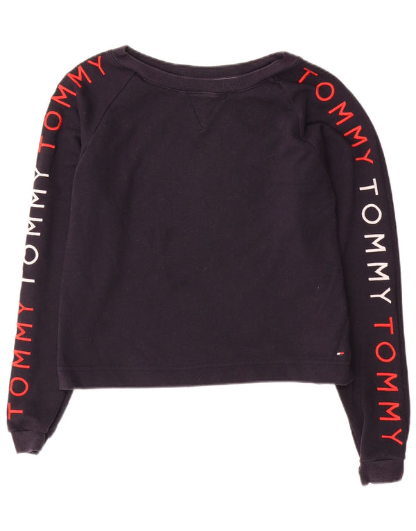 Tommy Hilfiger Donna Crop Graphic Felpa Maglione UK 10 Piccolo Blu Navy