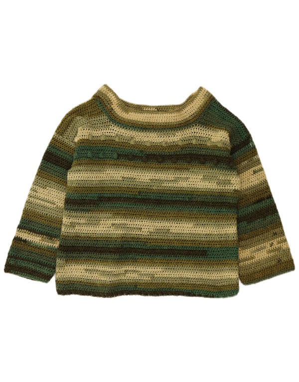 Maglione da donna vintage corto con scollo a barca UK 14 a righe verdi medie