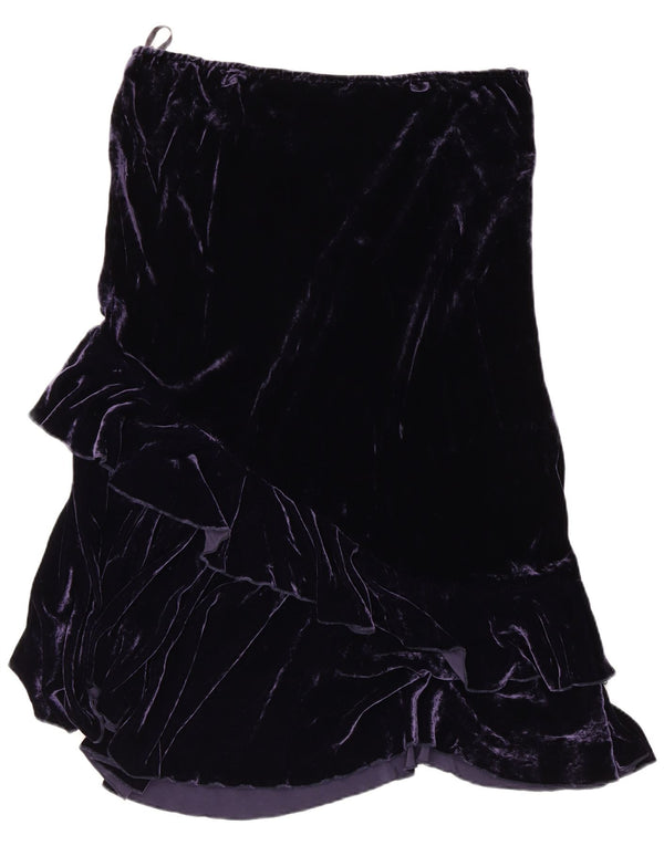 Gonna a strati asimmetrica in velluto da donna vintage W38 XL blu navy