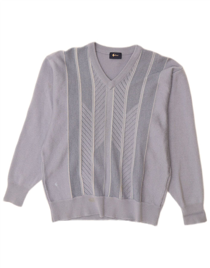 Maglione Gabicci da uomo con scollo a V in lana a righe blu medio