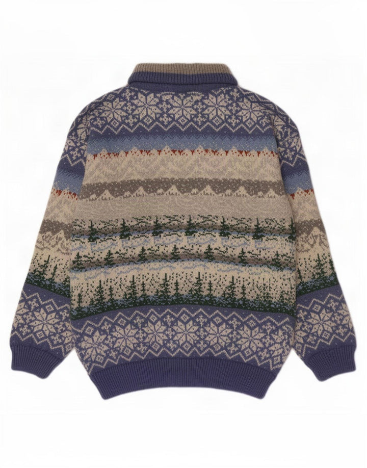 Maglione vintage da uomo con zip e collo, Fair Isle, colore medio multicolore