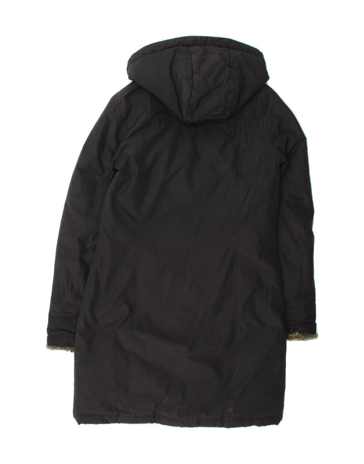 WOOLRICH Womens Hooded Overcoat UK 14 Medium Black Vintage Woolrich and Second-Hand Woolrich from Messina Hembry 