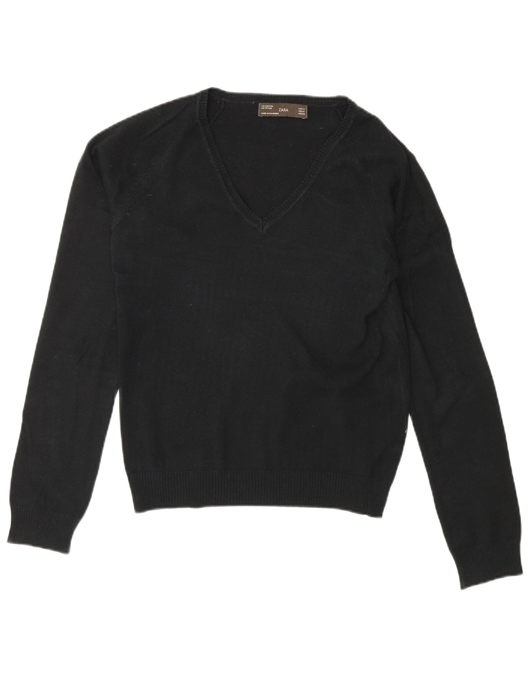 Maglione Zara da donna con scollo a V UK 12 cotone nero medio