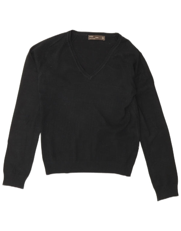 Maglione Zara da donna con scollo a V UK 12 cotone nero medio