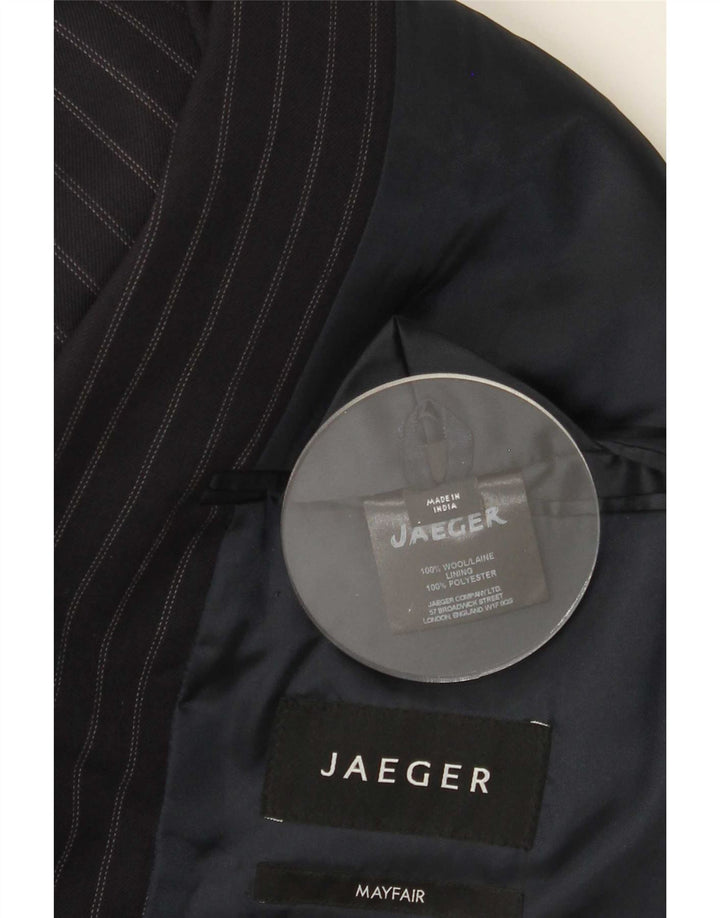 Jaeger Mens 2 Button Blazer Jacket UK 40 Large Navy Blue Striped Wool