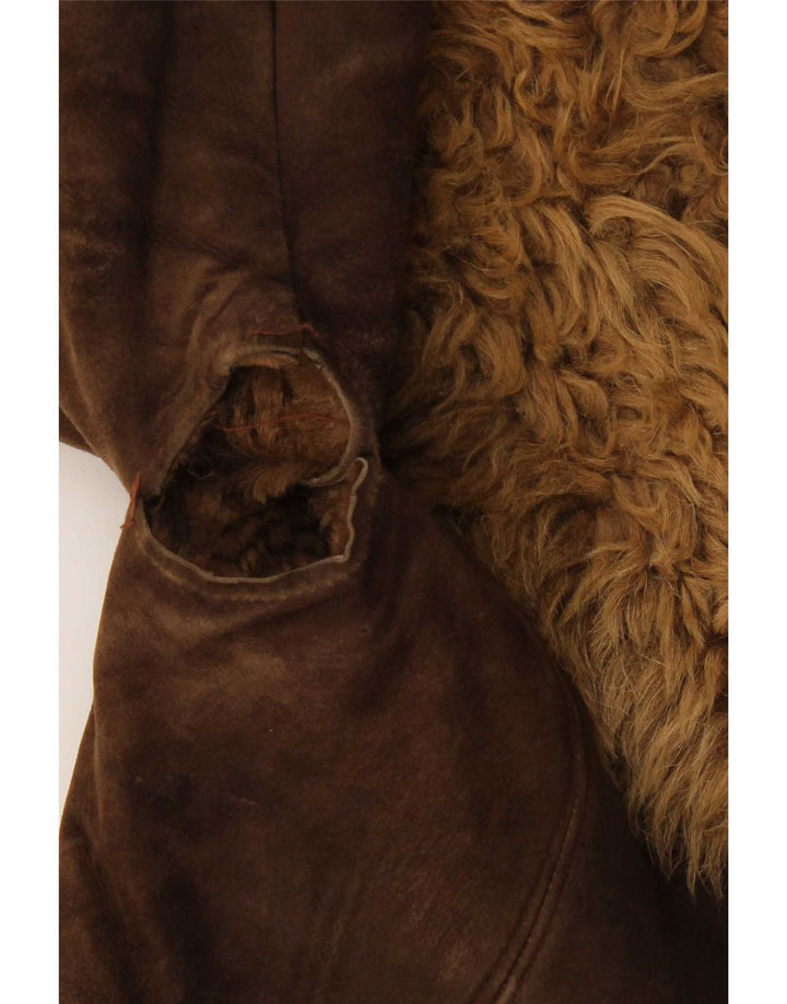 Cappotto vintage da donna in shearling a 3 bottoni UK 14 Marrone medio