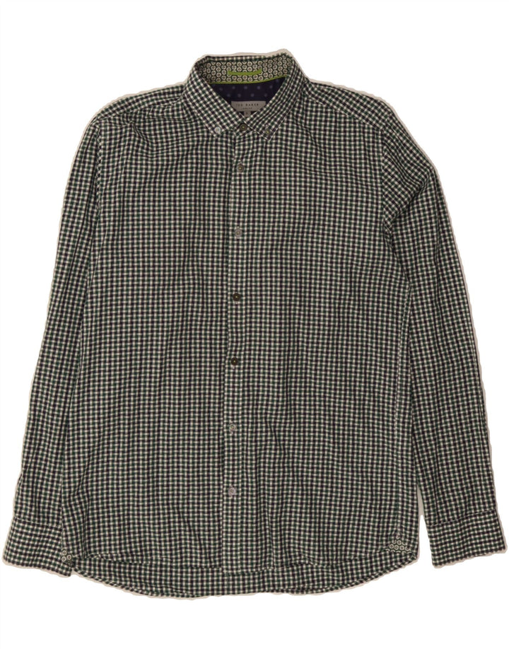 TED BAKER Mens London Shirt Size 3 Medium Green Check Cotton Vintage Ted Baker and Second-Hand Ted Baker from Messina Hembry 