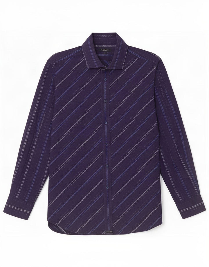 Camicia da uomo Ted Baker taglia 4 grande cotone a righe blu navy