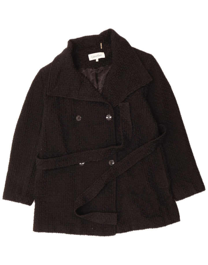 CALVIN KLEIN Cappotto doppiopetto da donna UK 18 XL Lana nera