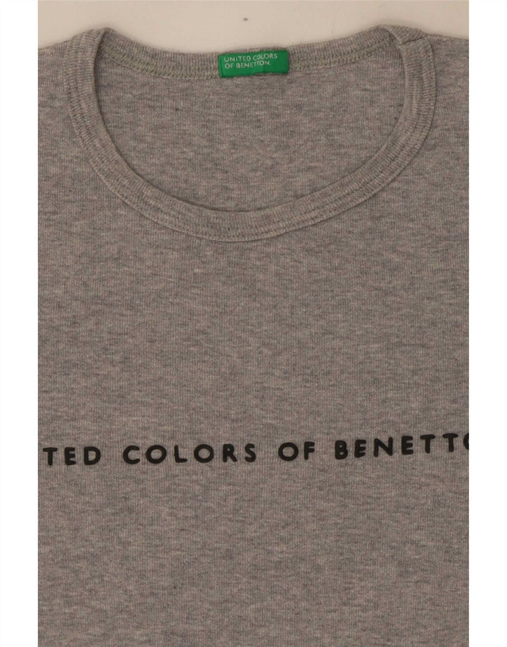 Top grafico da donna Benetton manica lunga UK 12 Grigio medio chiazzato
