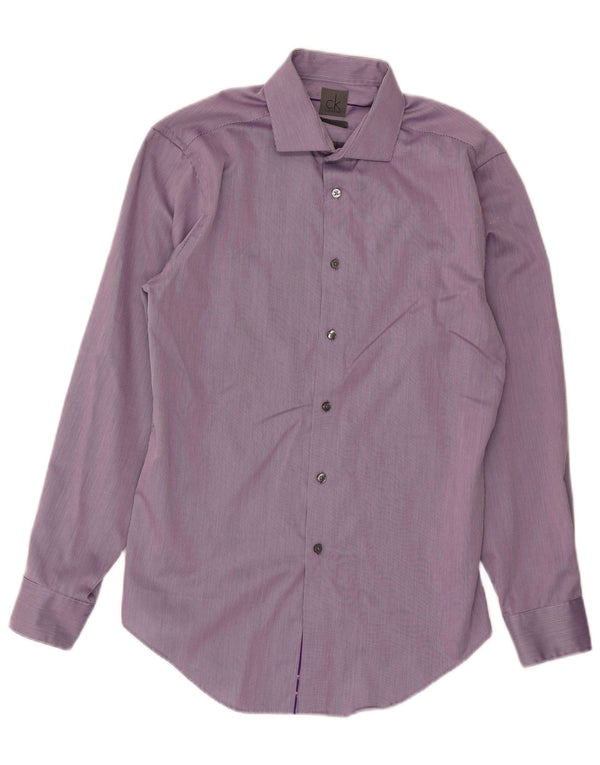 Camicia slim fit da uomo Calvin Klein taglia 15 1/2 cotone gessato medio viola