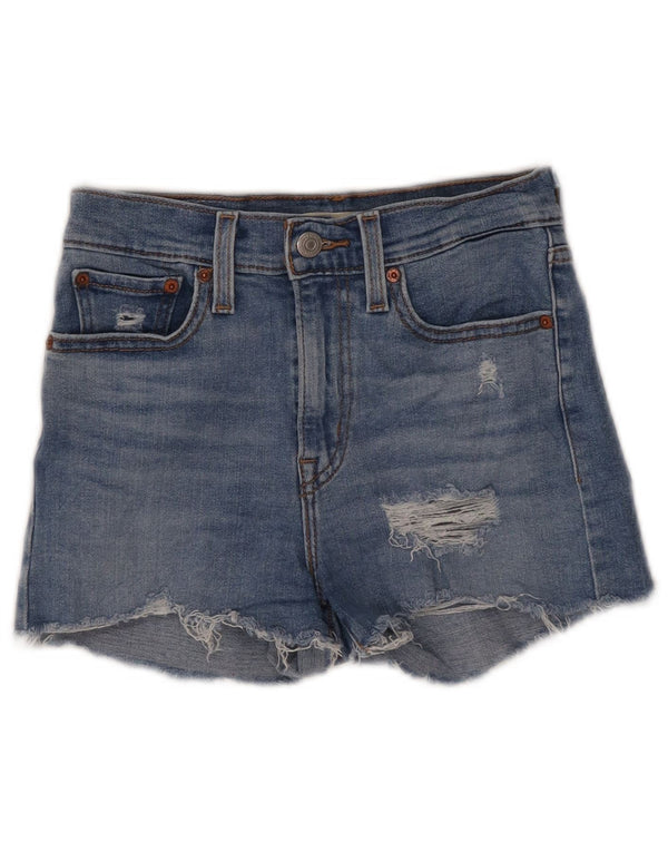 Pantaloncini di jeans a vita alta invecchiati Levi's da donna W25 XS cotone blu