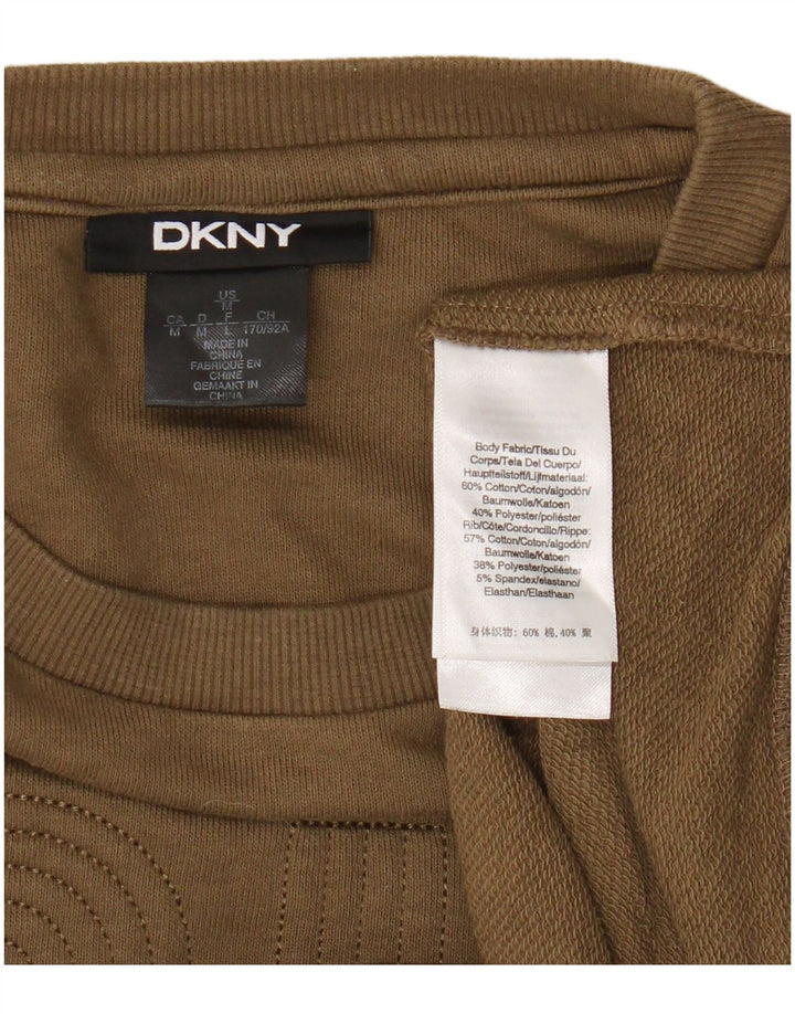 Felpa grafica da donna Dkny, maglione UK 14, cotone kaki medio
